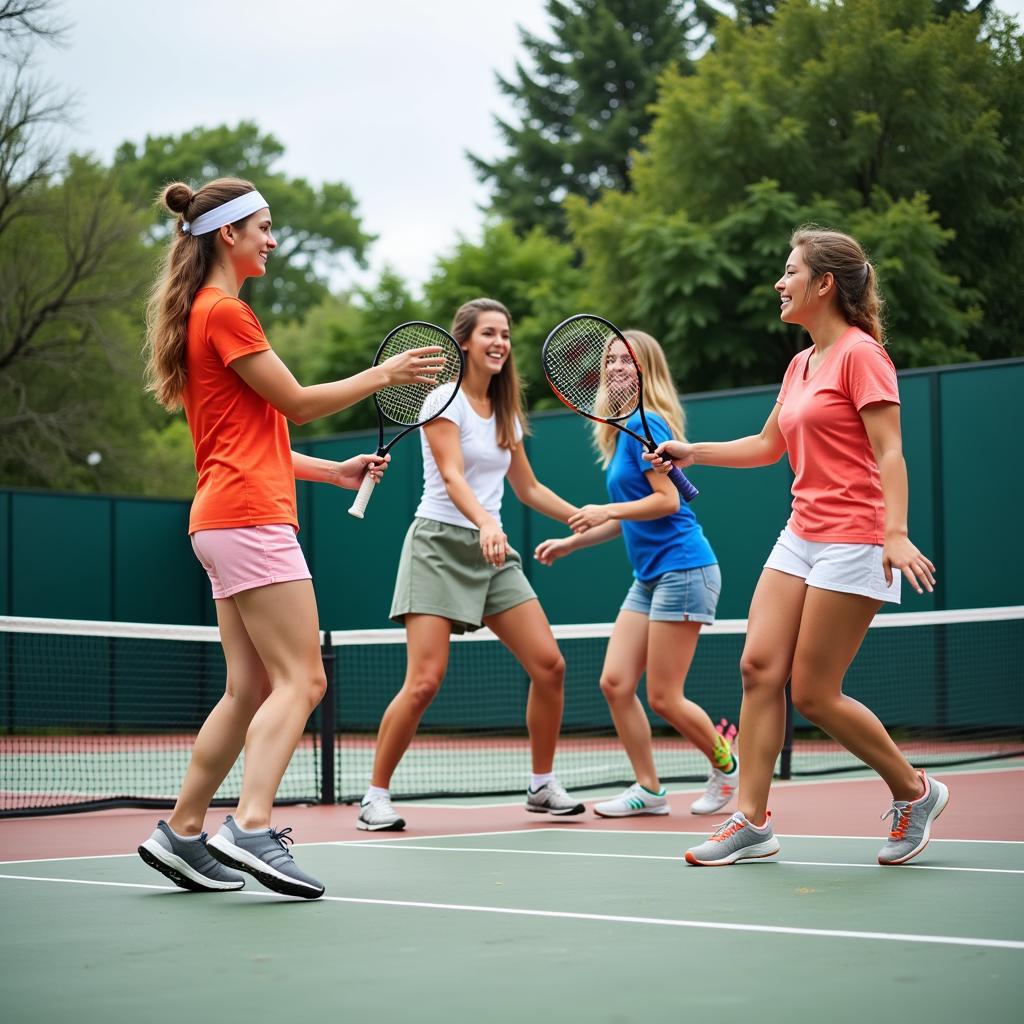 A group of people playing tennis