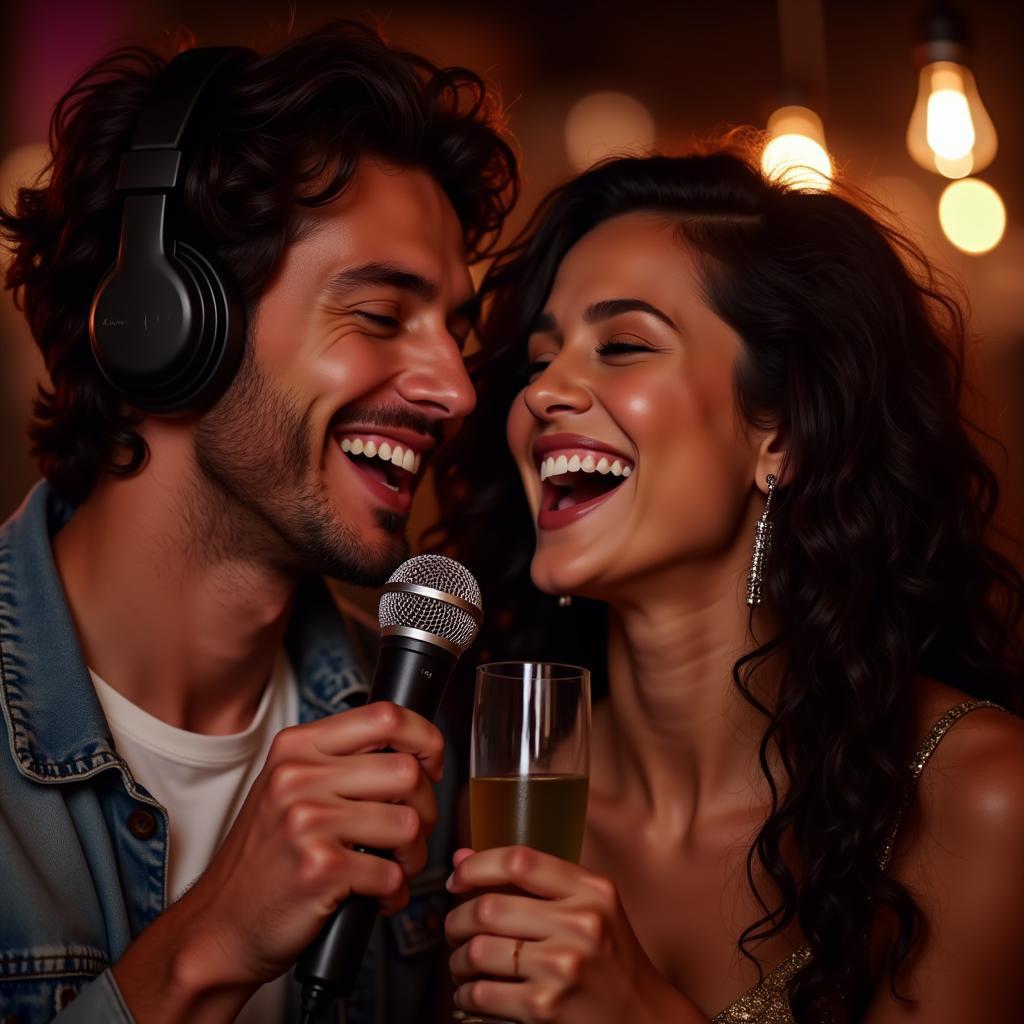 Cặp đôi hạnh phúc hát karaoke cùng nhau