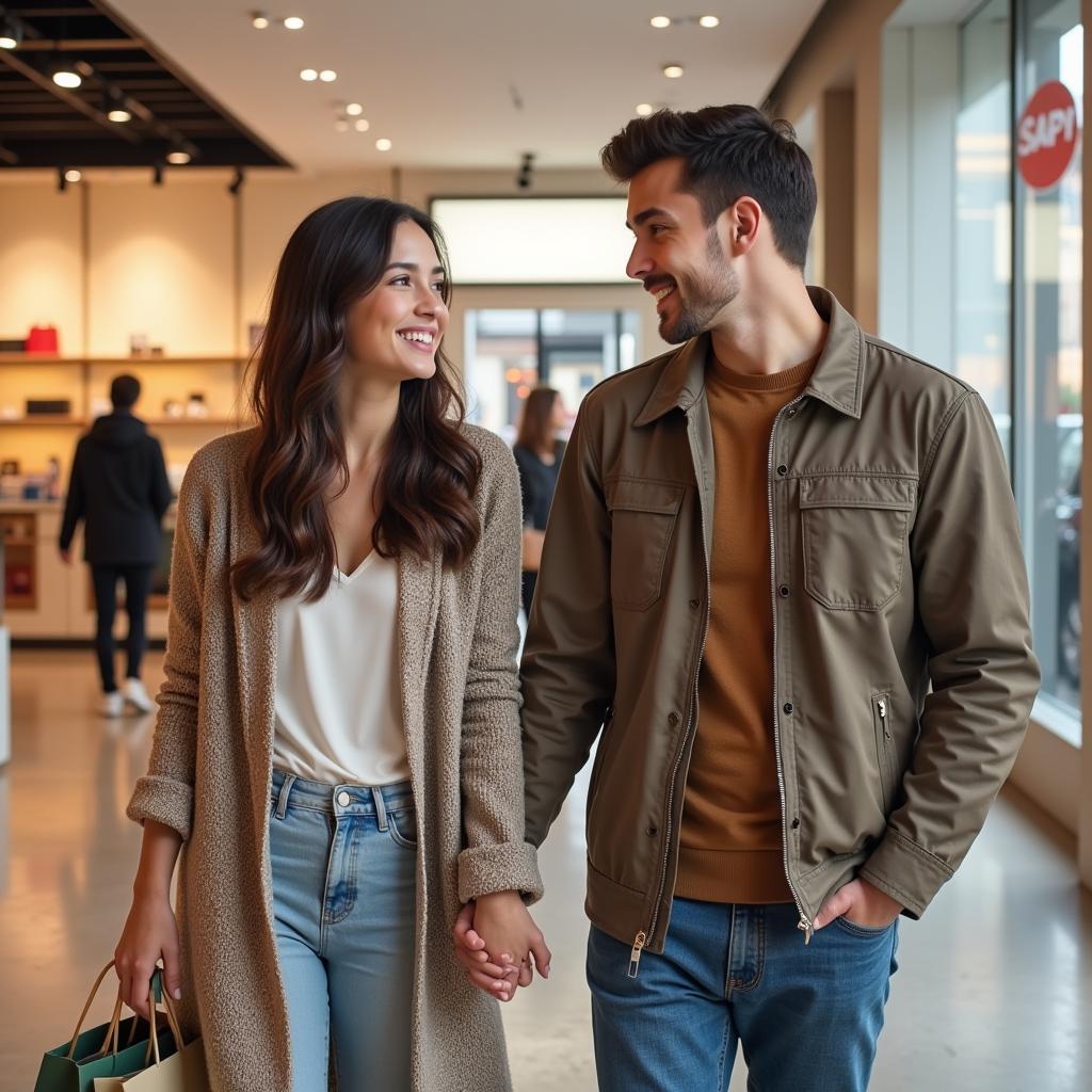 Couple happily shopping together