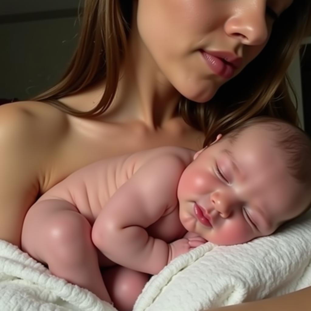 Baby sleeping on mother's chest