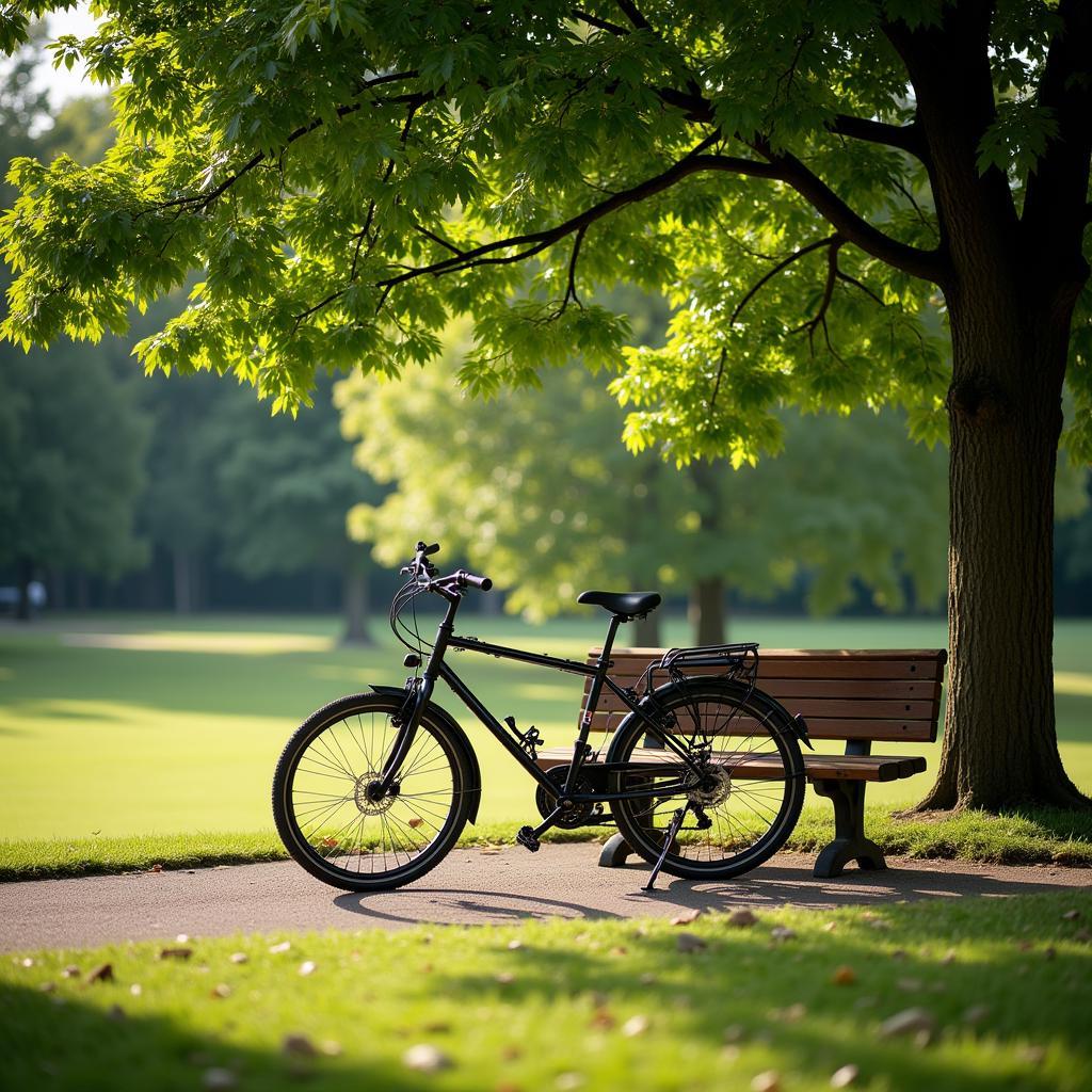 Bicycle Parked near a Park Bench