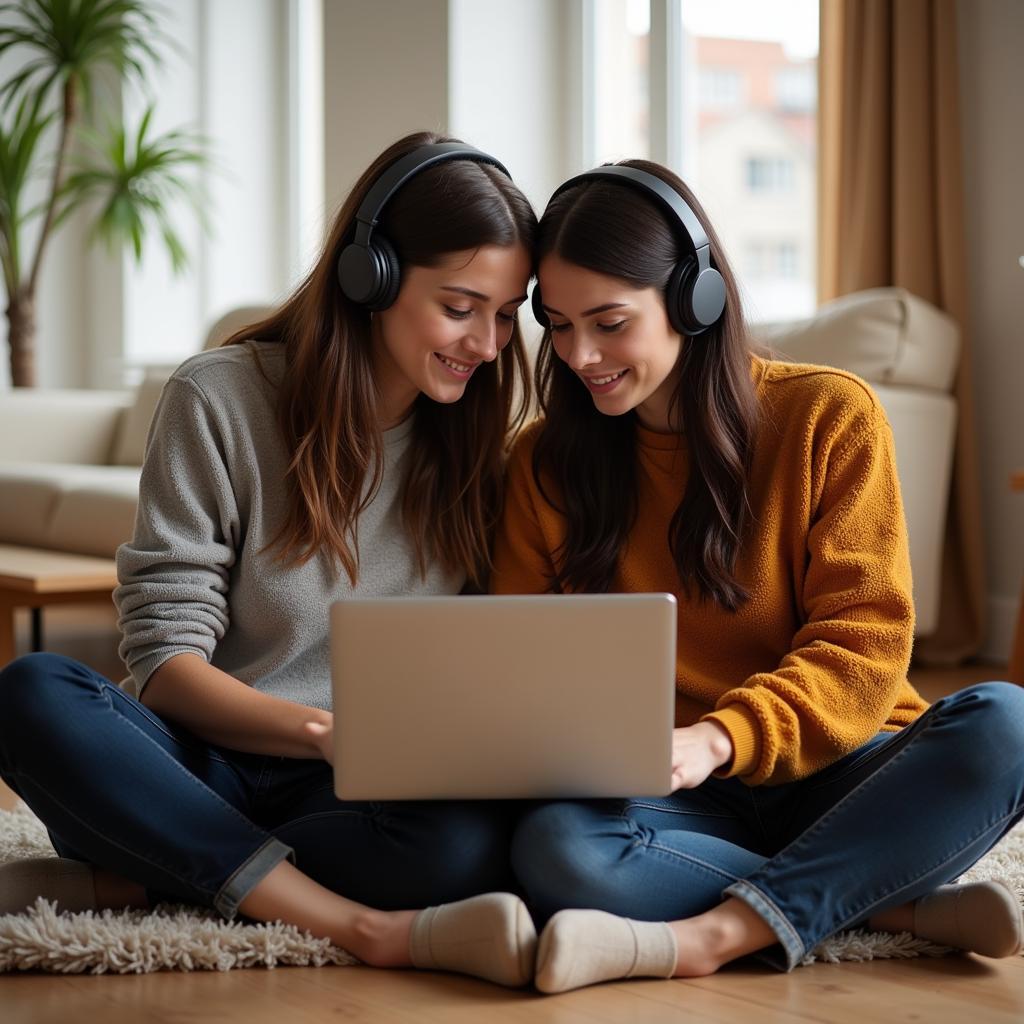 Couple listening to music together