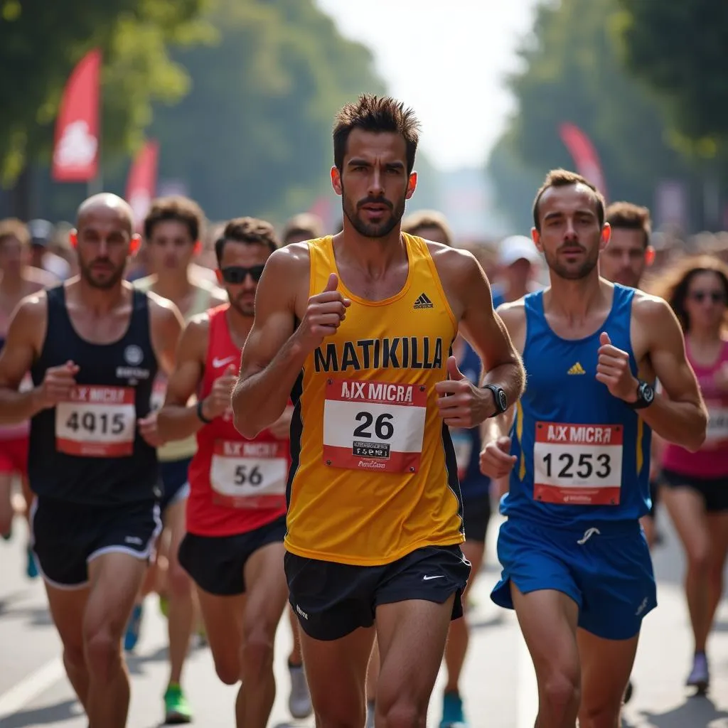 Marathon runners approaching the finish line