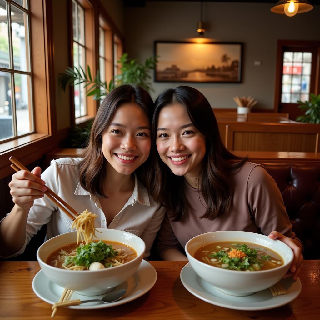 A couple enjoying Pho together