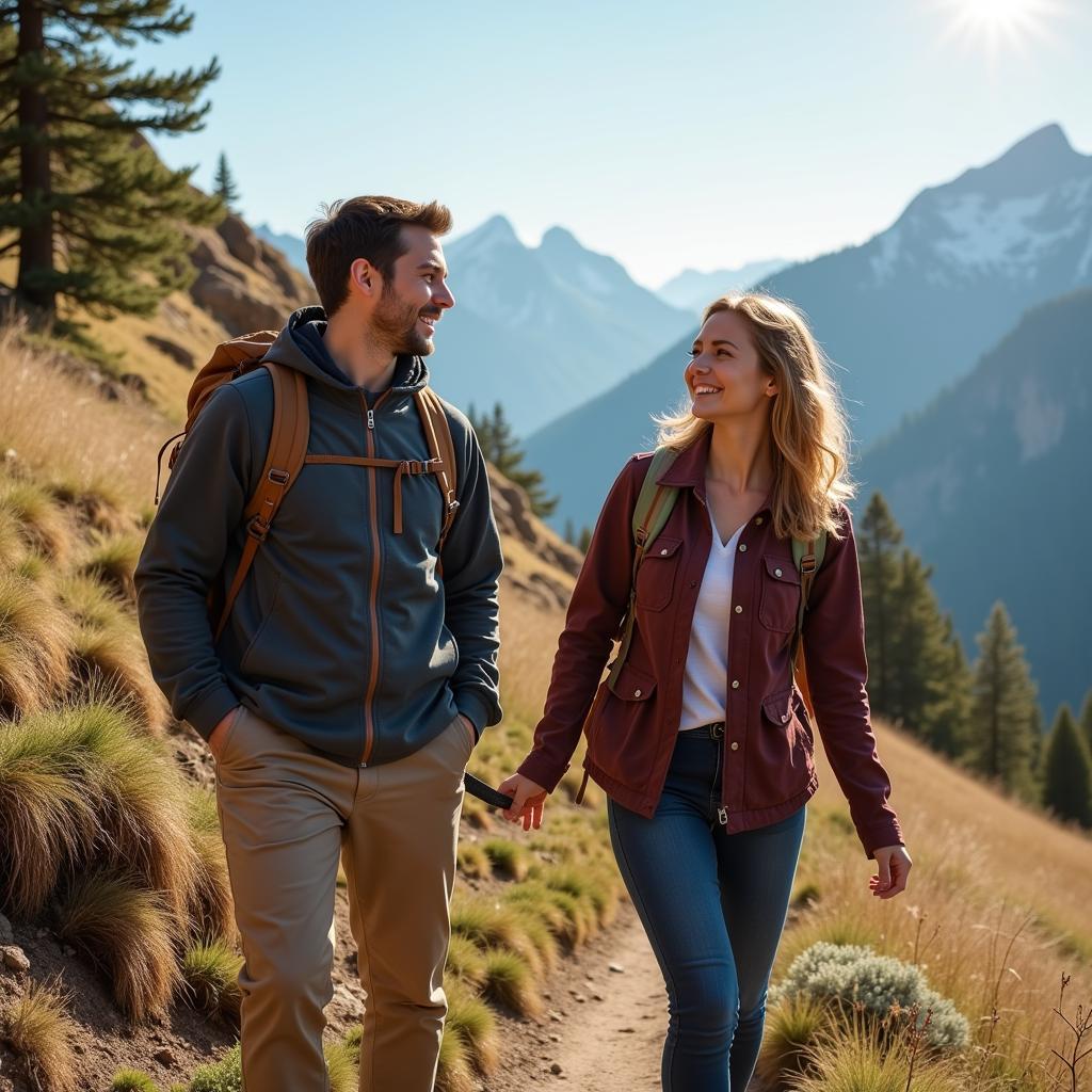 Couple hiking together