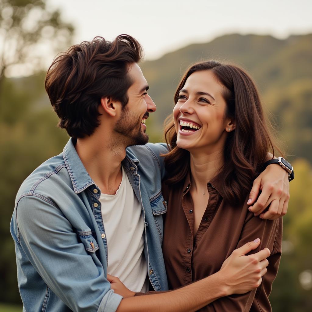 Couple laughing happily