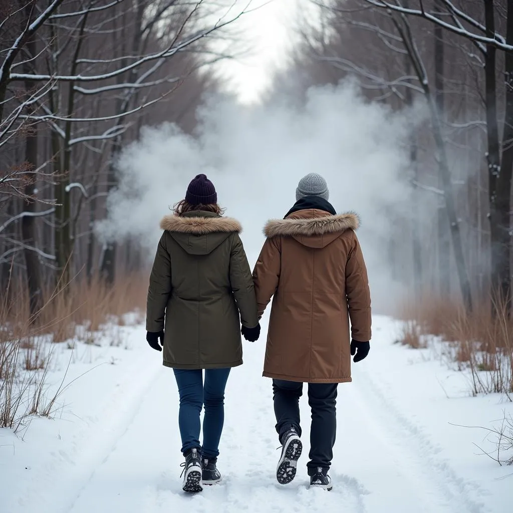 Couple Walking in a Winter Forest