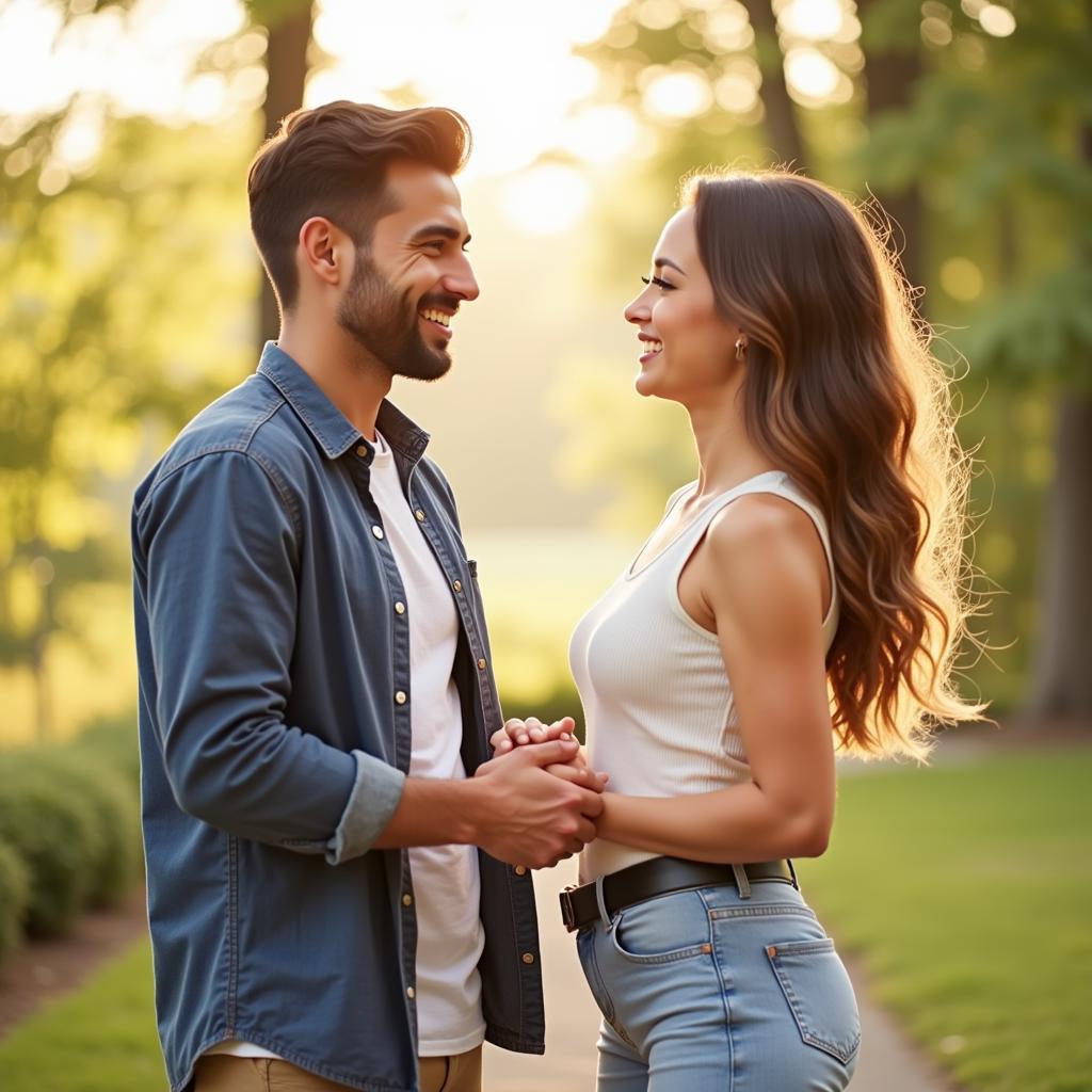 Happy couple holding hands