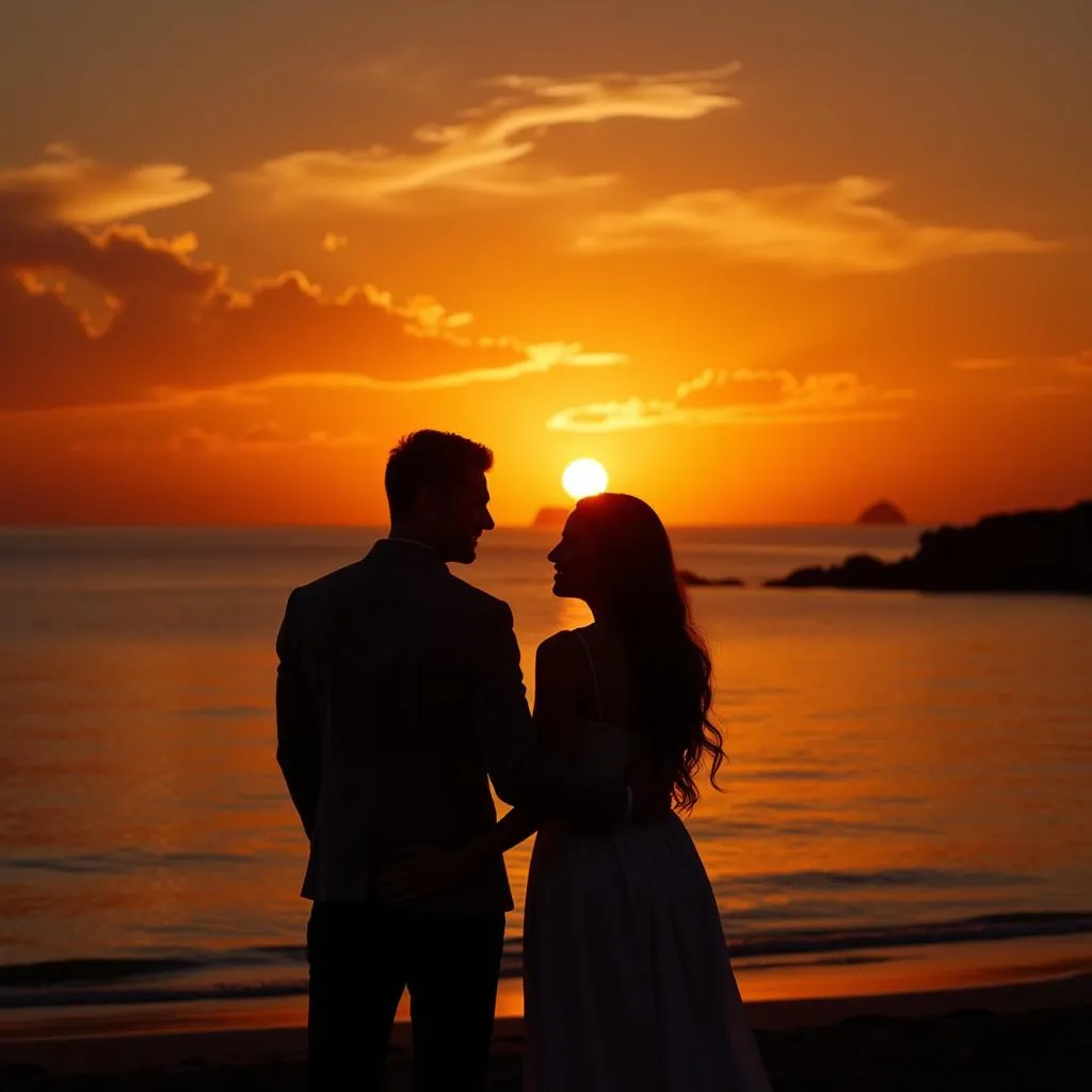 Couple embraces happily on the beach