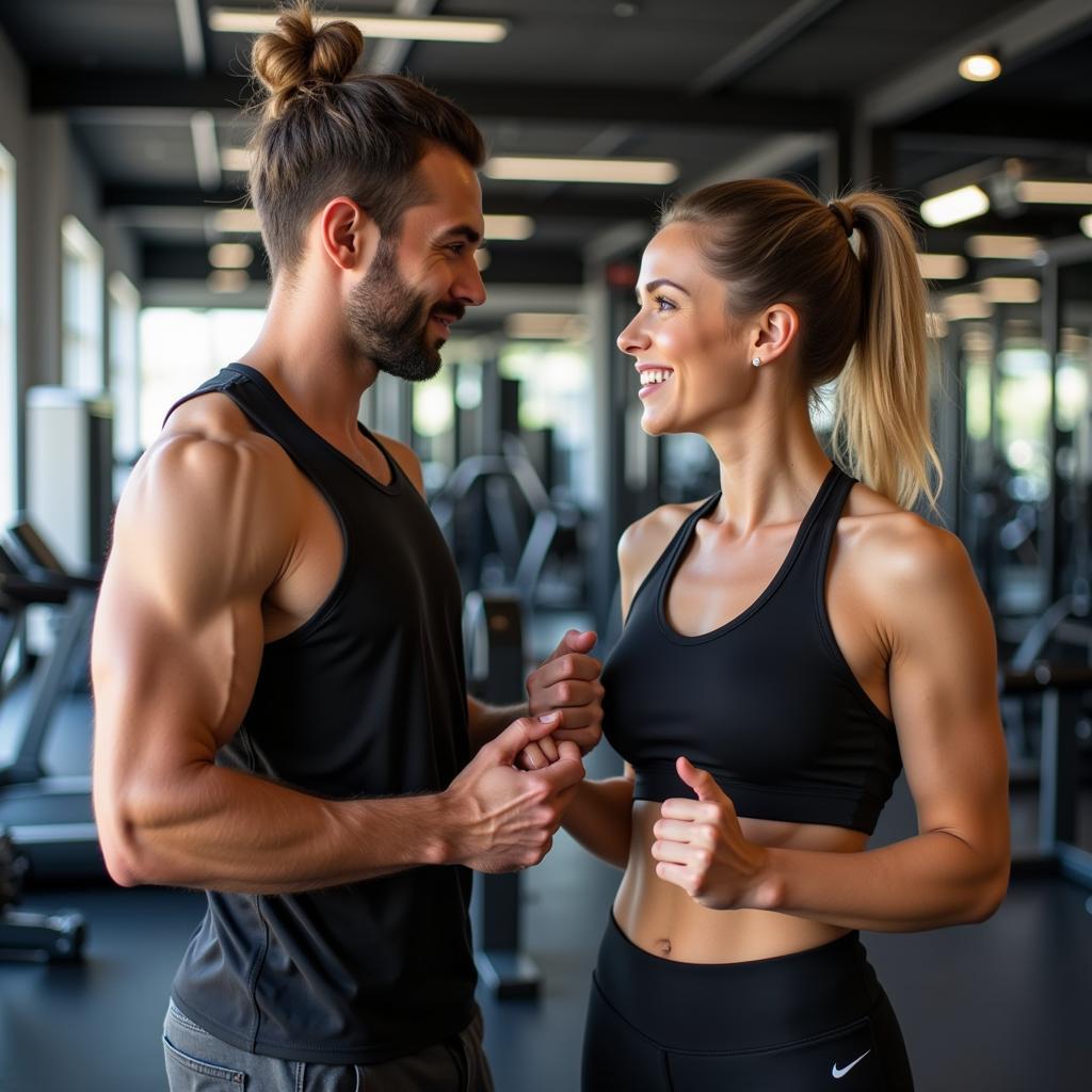 Cặp đôi cùng nhau tập luyện trong phòng gym