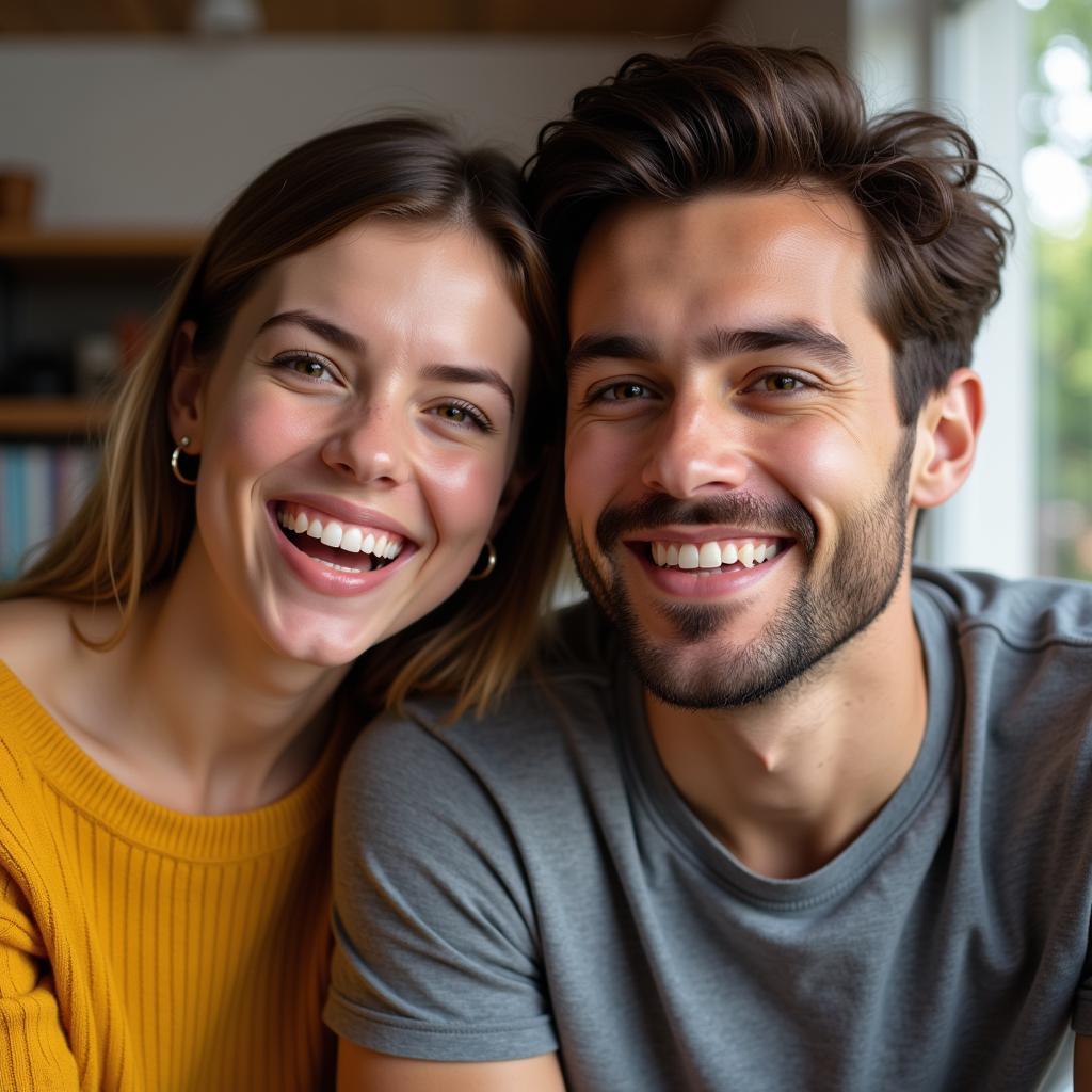 Couple laughing together, enjoying each other's company