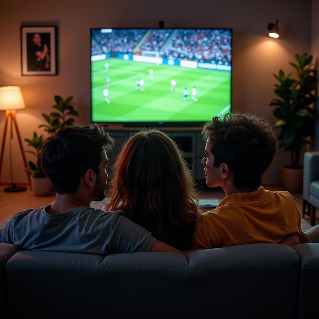 A couple watching a football match together