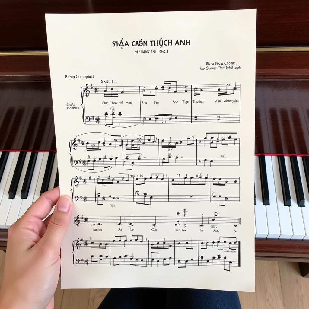 Hình ảnh bản nhạc "Chầm Chậm Thích Anh" trên nền piano