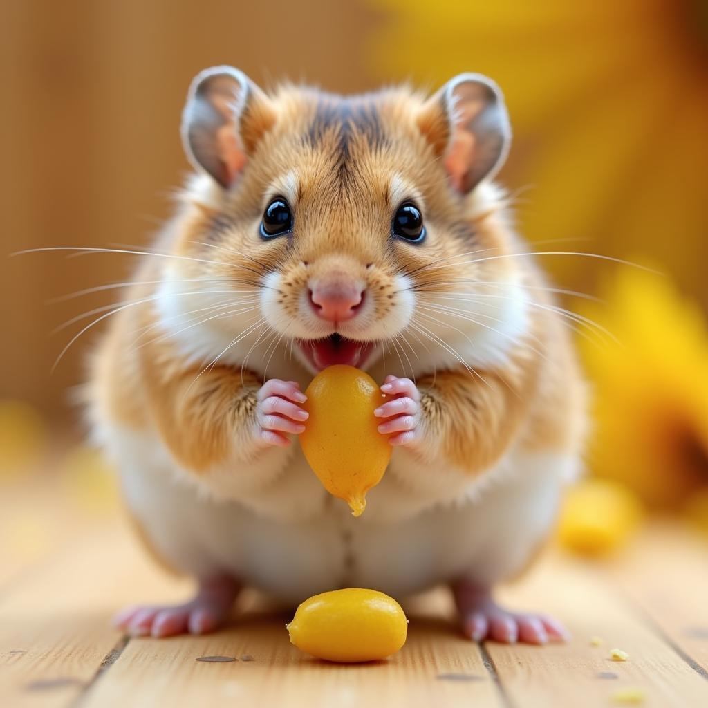 Chú hamster nhỏ đang ăn