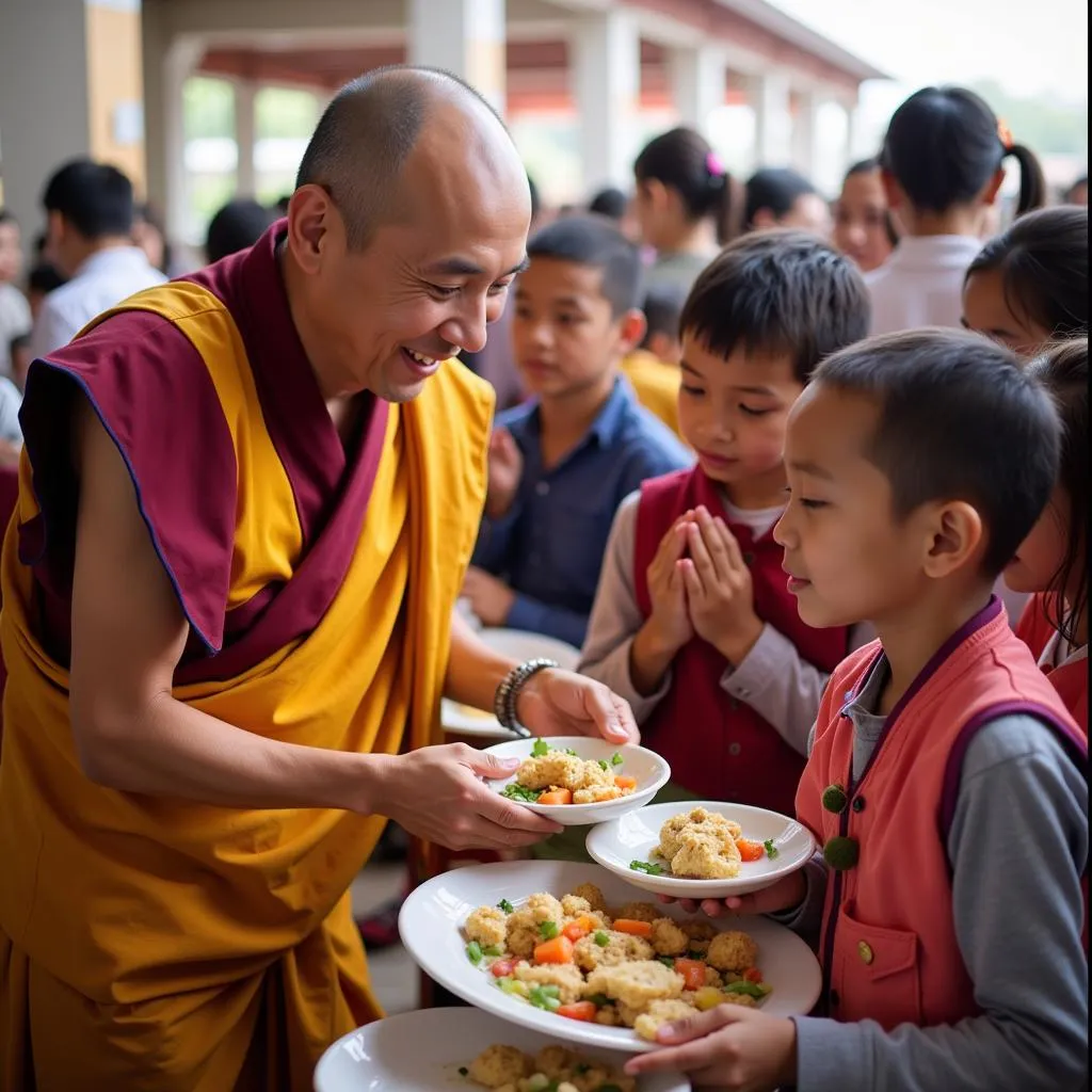 Hình ảnh Chú Tiểu Thích Chân Tâm tham gia hoạt động thiện nguyện