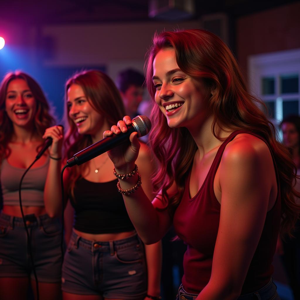 Cô gái hát karaoke tự tin