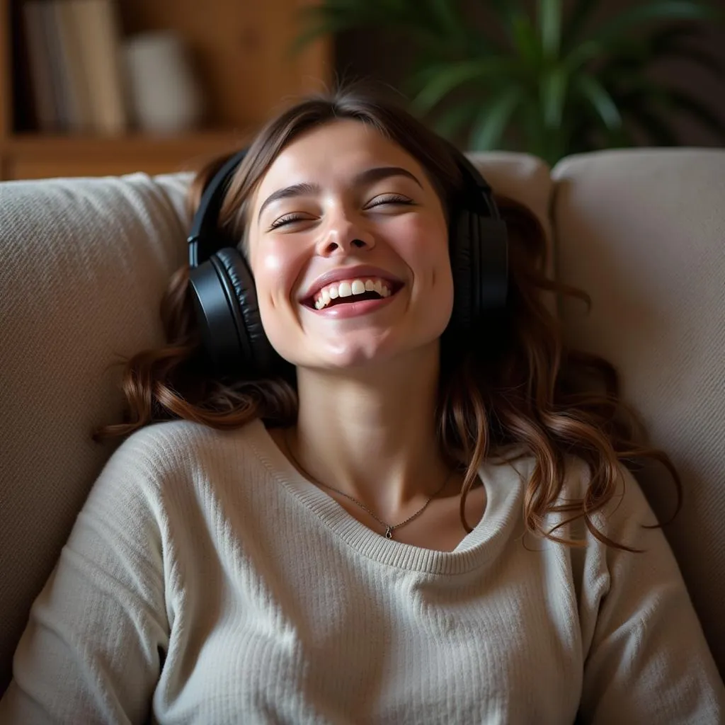 Girl listening to music at home