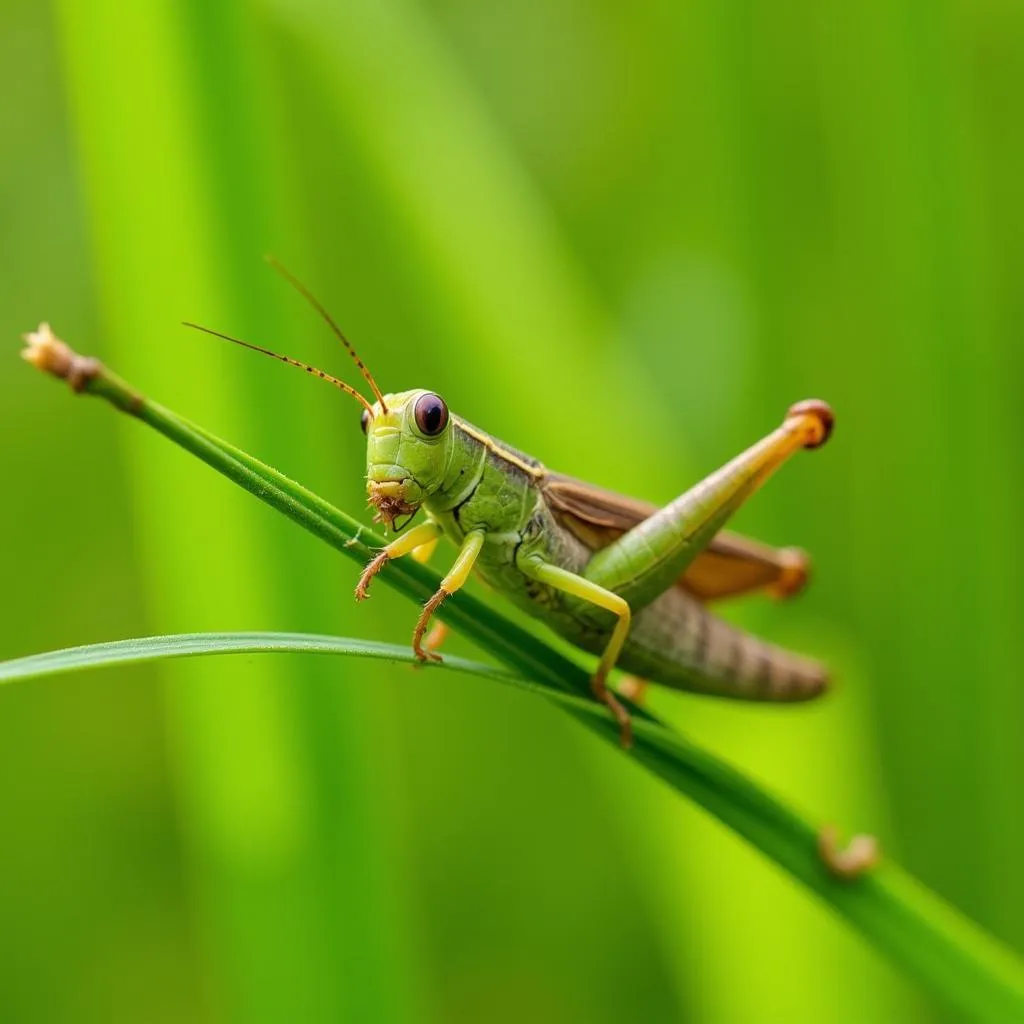 Con cào cào đang ăn cỏ non