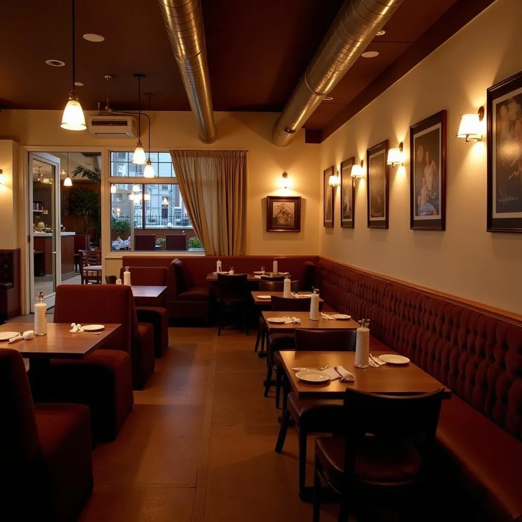 Cozy restaurant interior with warm lighting