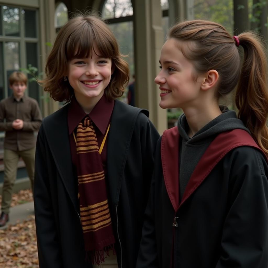 Daniel và Emma trên phim trường Harry Potter