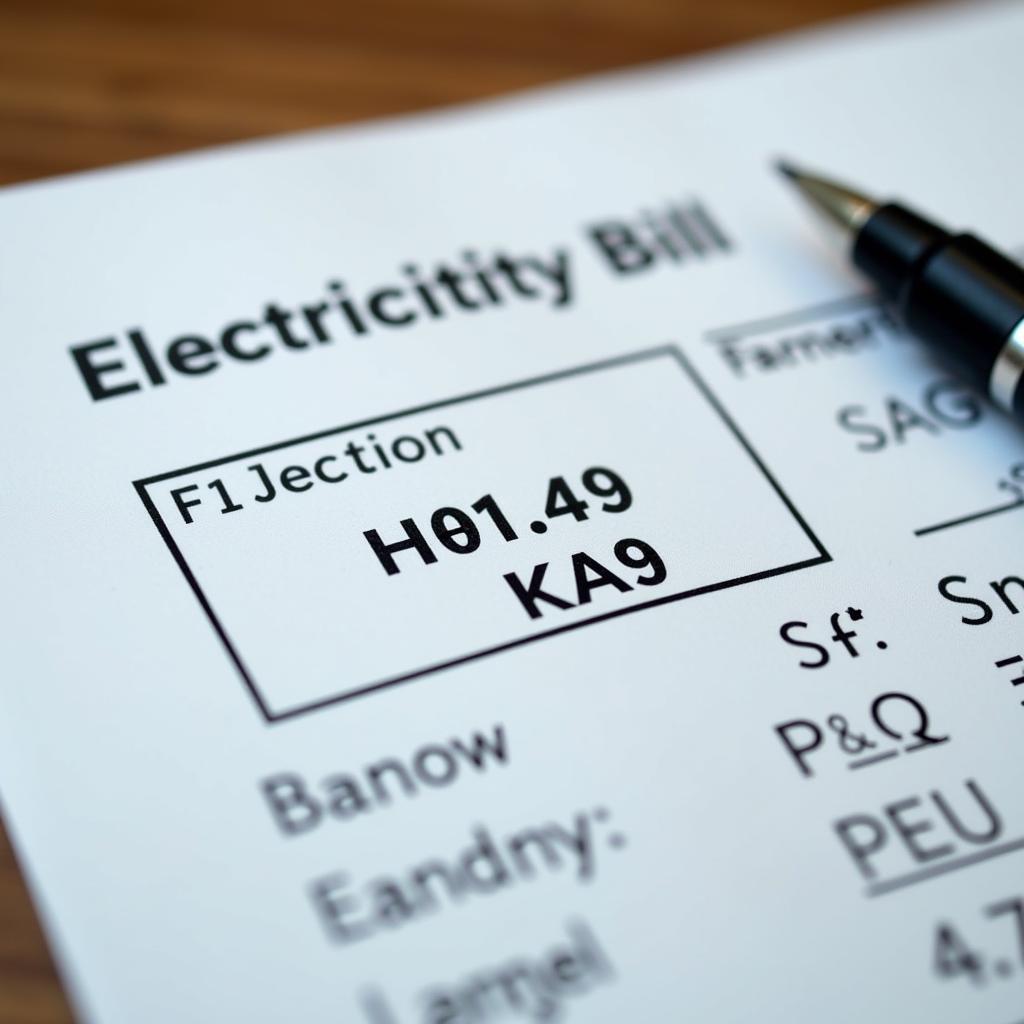 Electricity bill with kWh unit highlighted