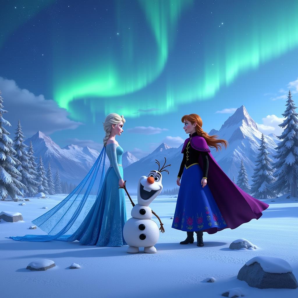 Elsa, Anna và Olaf trong phim Frozen