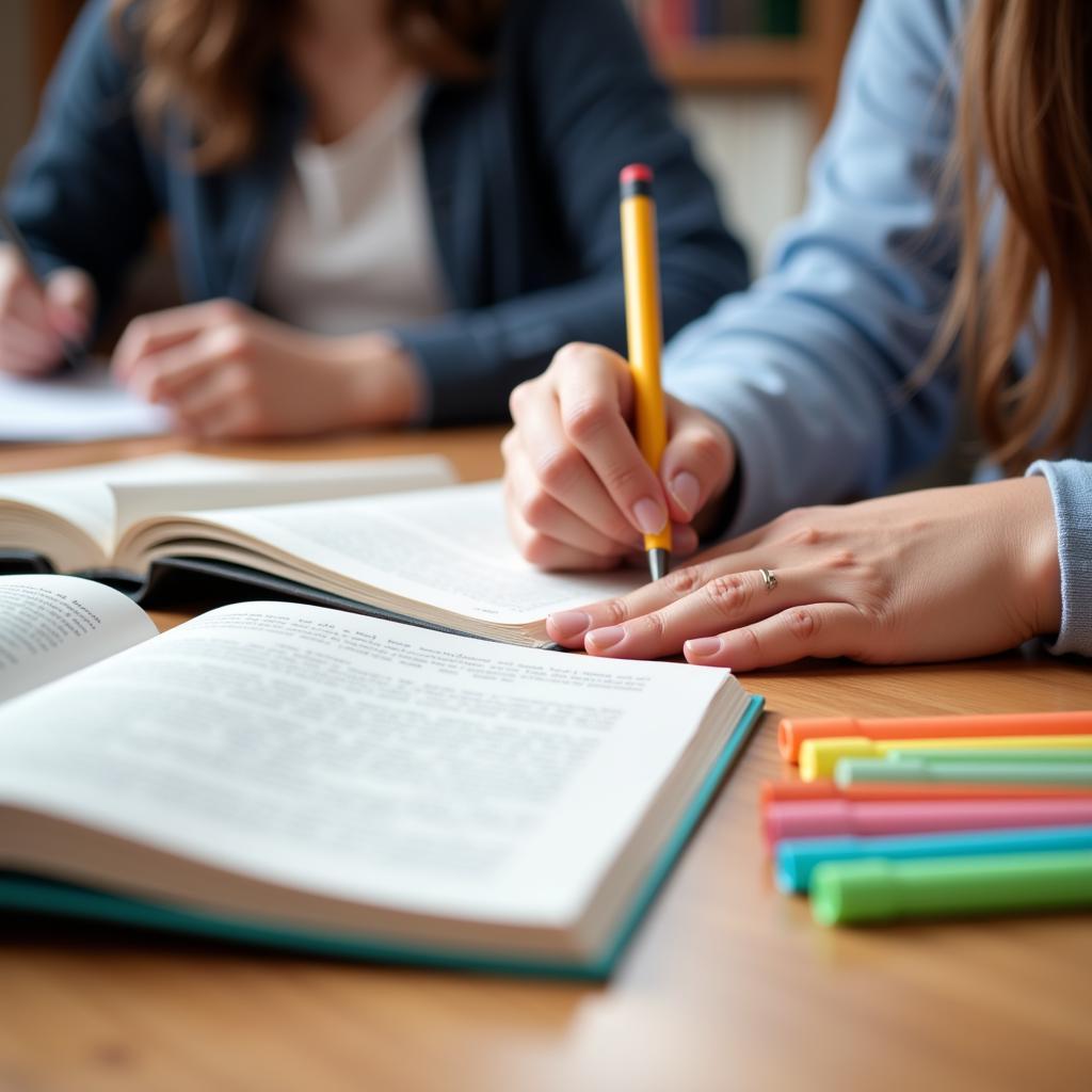 Student writing an essay about books