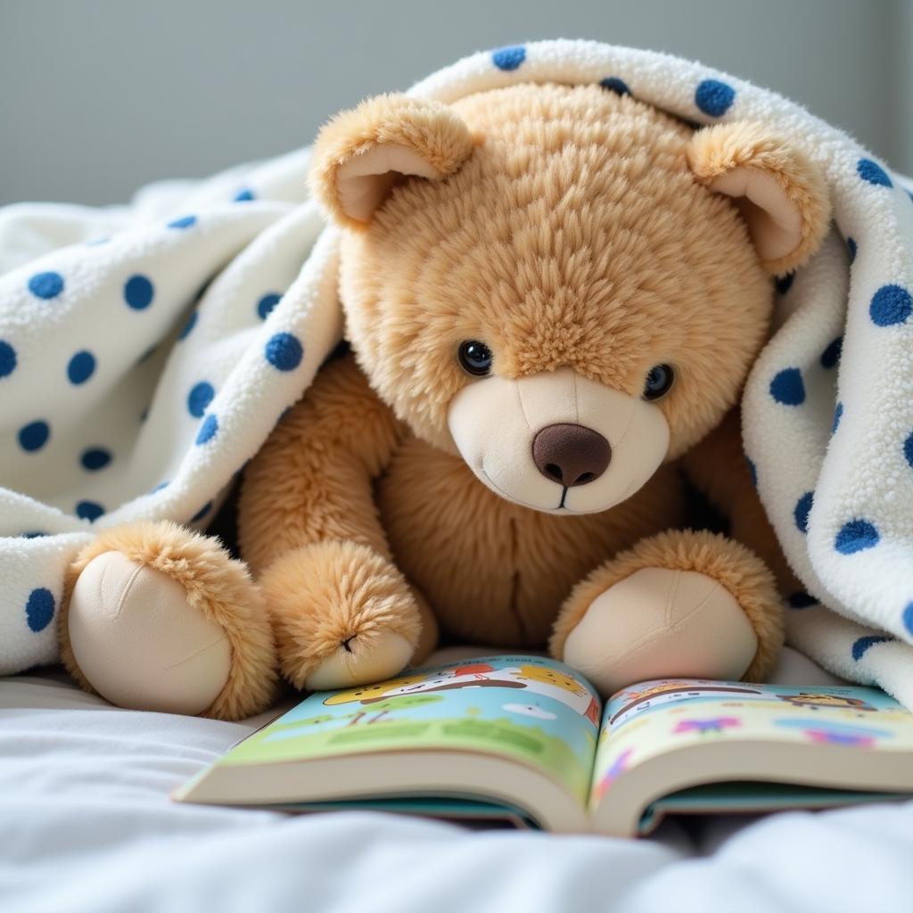 Chú gấu bông Teddy nằm trên giường