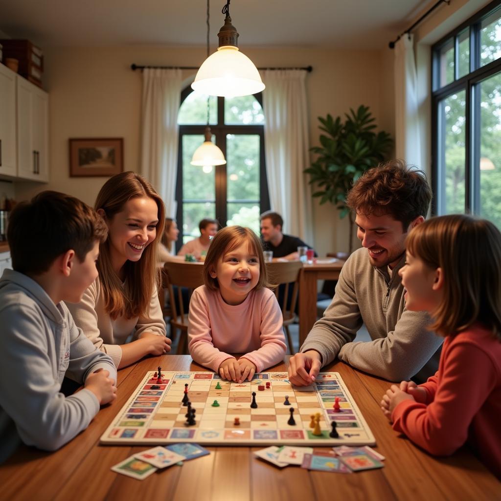 Family playing board game