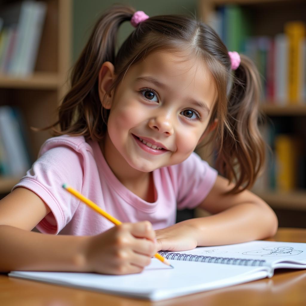 Girl Drawing in Notebook