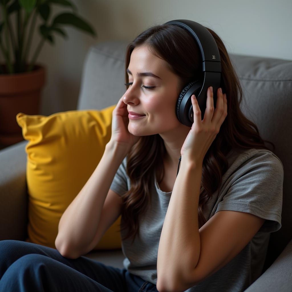 Girl listening to music with headphones