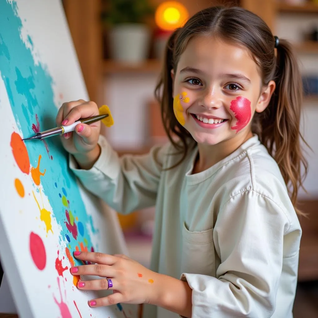 Girl Painting on Canvas