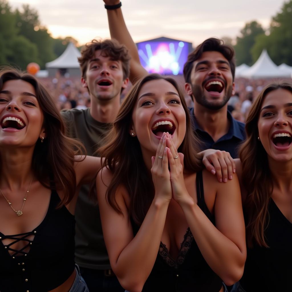 Group of friends enjoying music at a festival