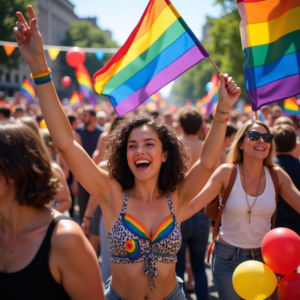 People holding rainbow flags at a pride parade