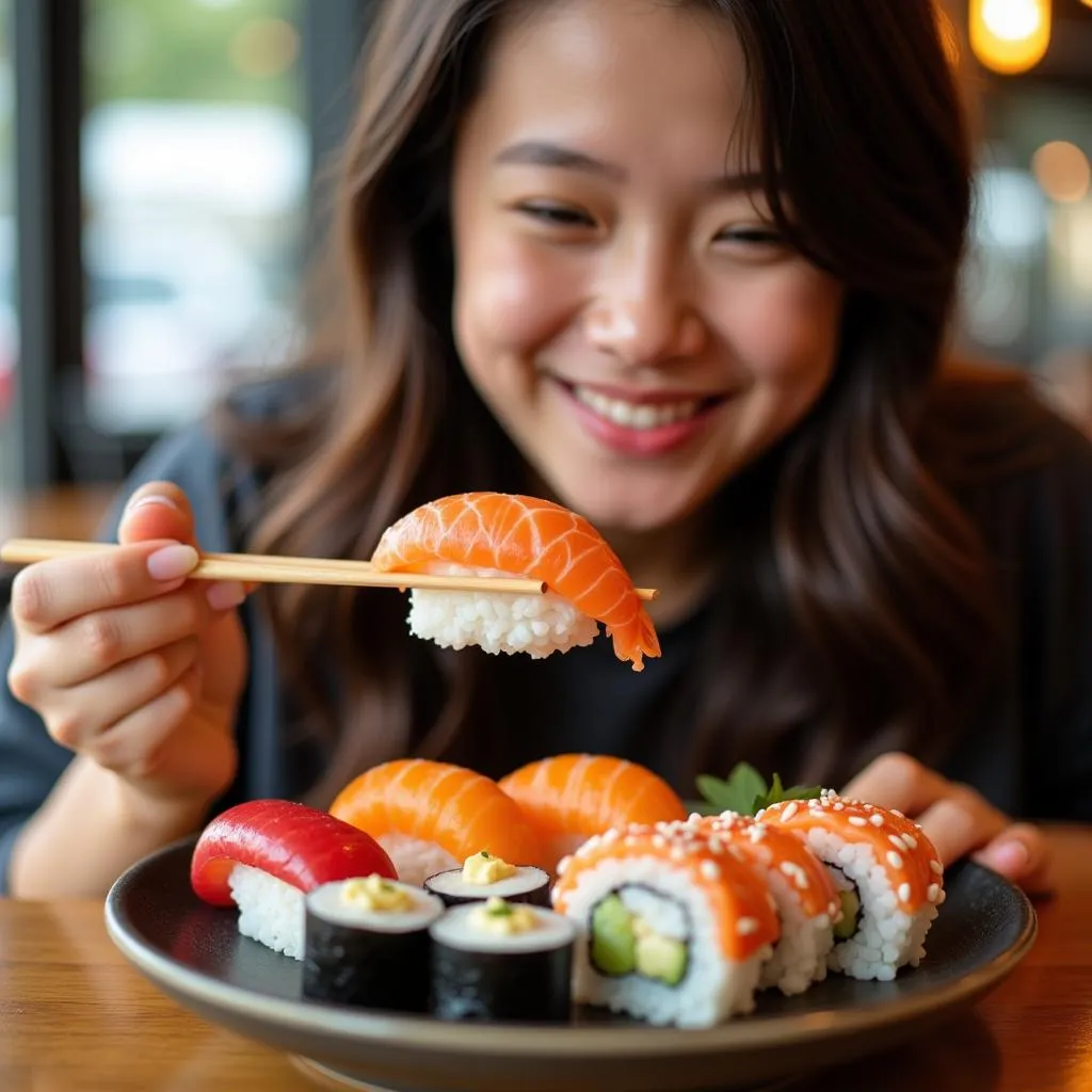 Jennie thưởng thức sushi