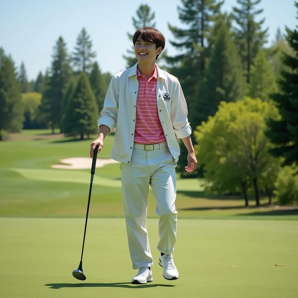 Jin BTS vui vẻ chơi golf cùng bạn bè