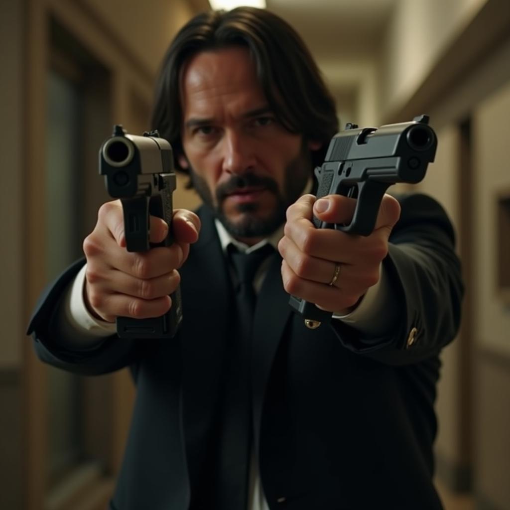 John Wick thực hiện pha hành động.