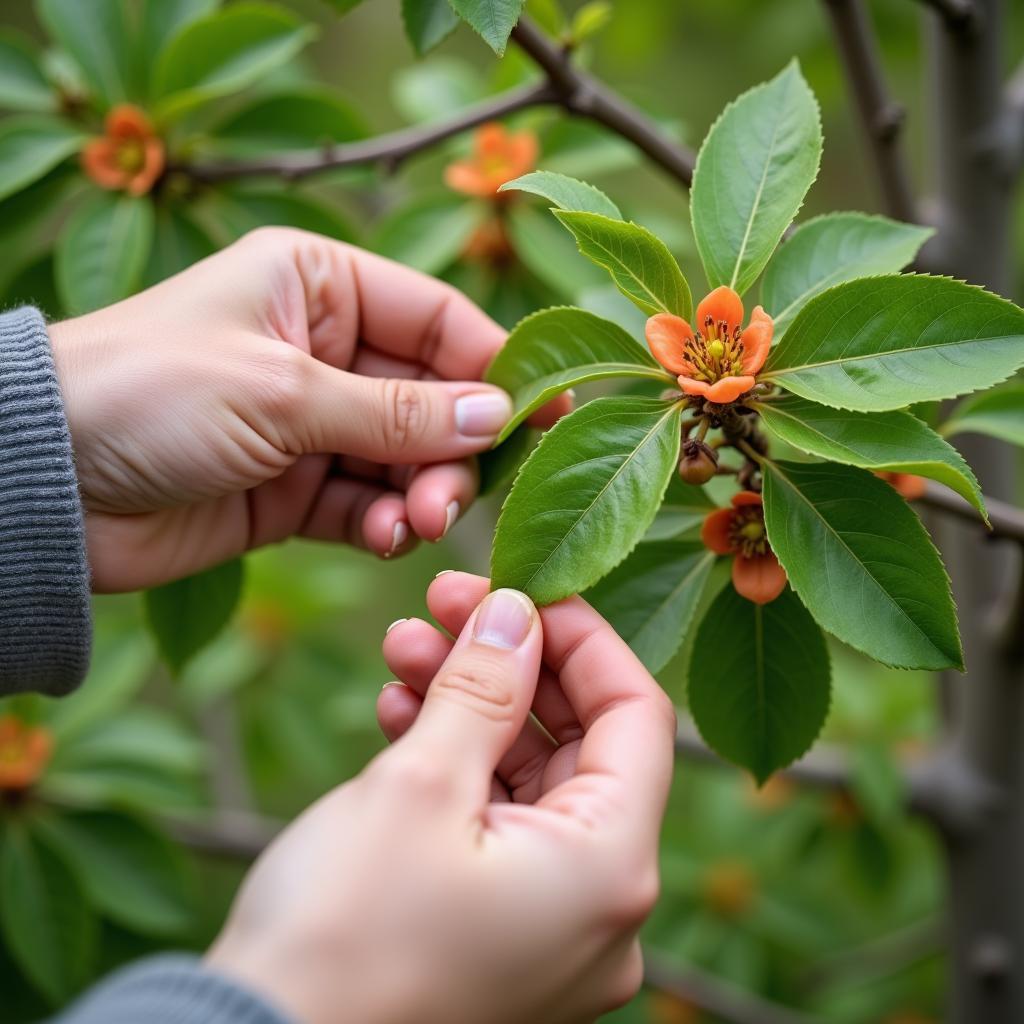 Bàn tay tỉ mỉ lặt lá mai