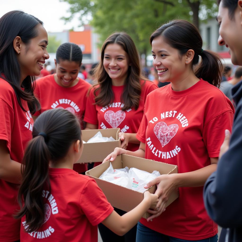 A group of volunteers distributing food to the needy