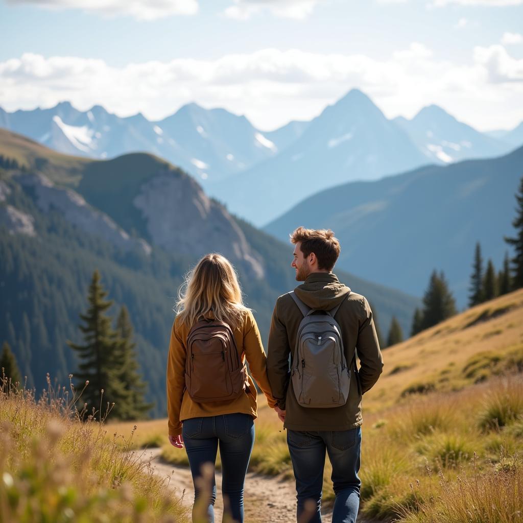 Couple trekking together