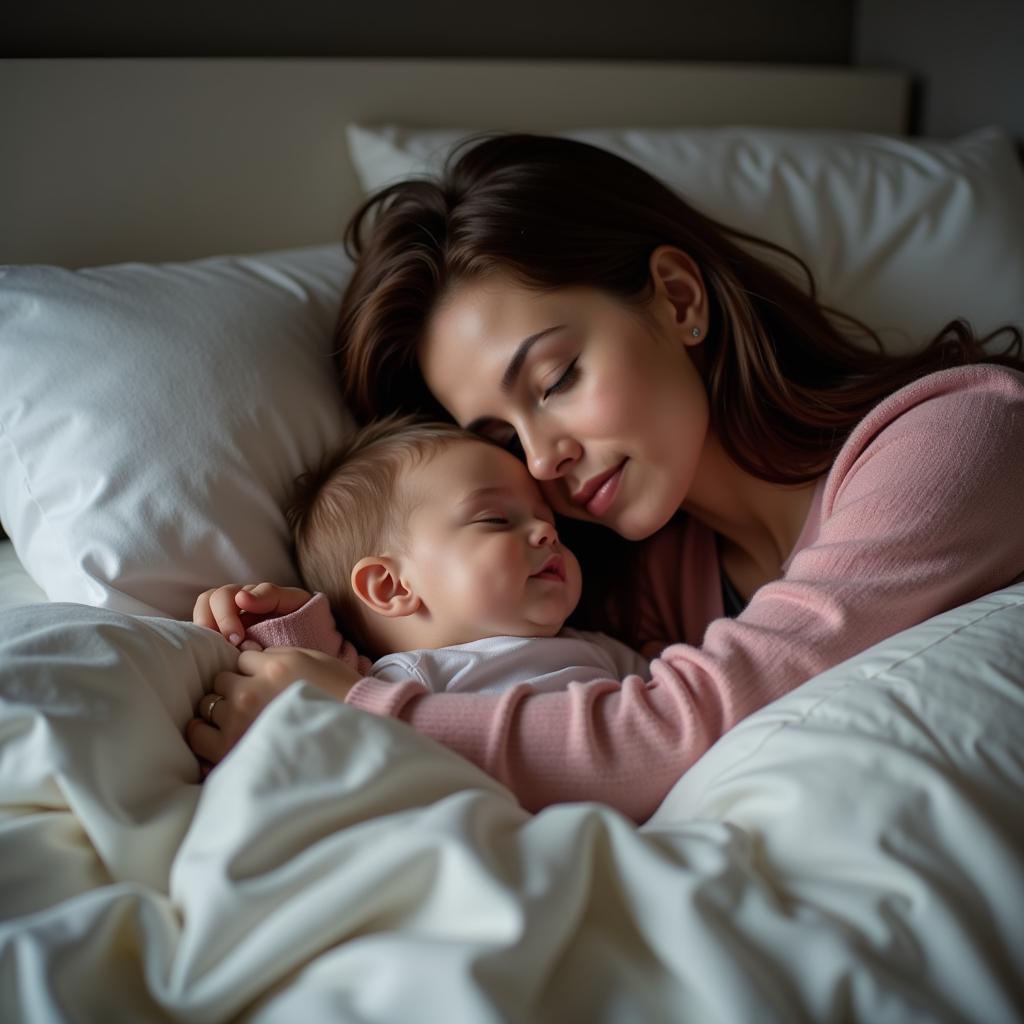 Mother and baby sleeping peacefully