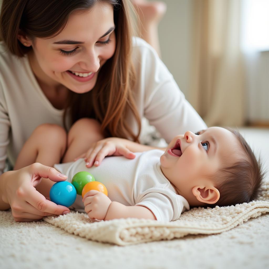 Mother playing with baby