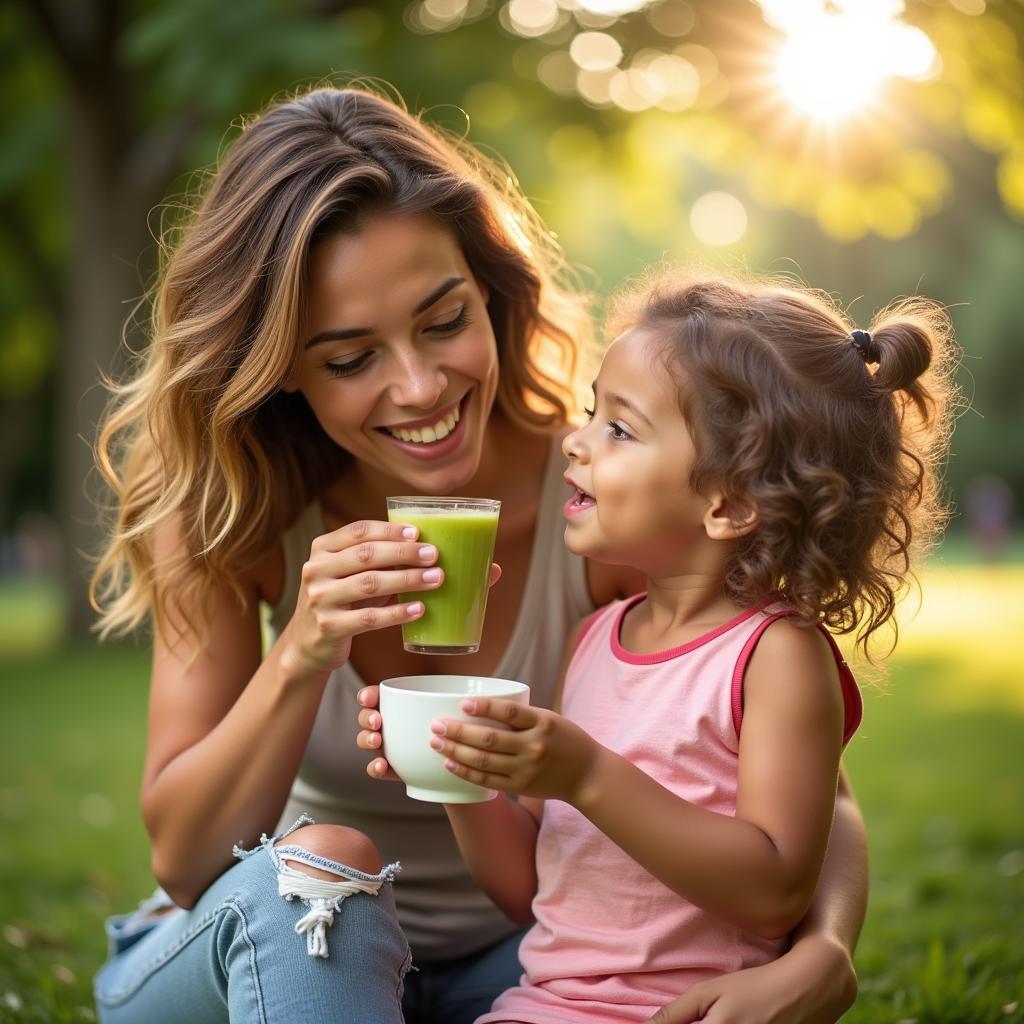 Mẹ và bé cùng uống sữa Milo