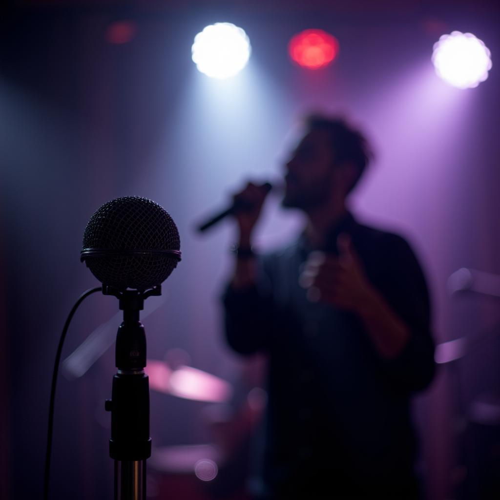 A singer performs with a microphone.