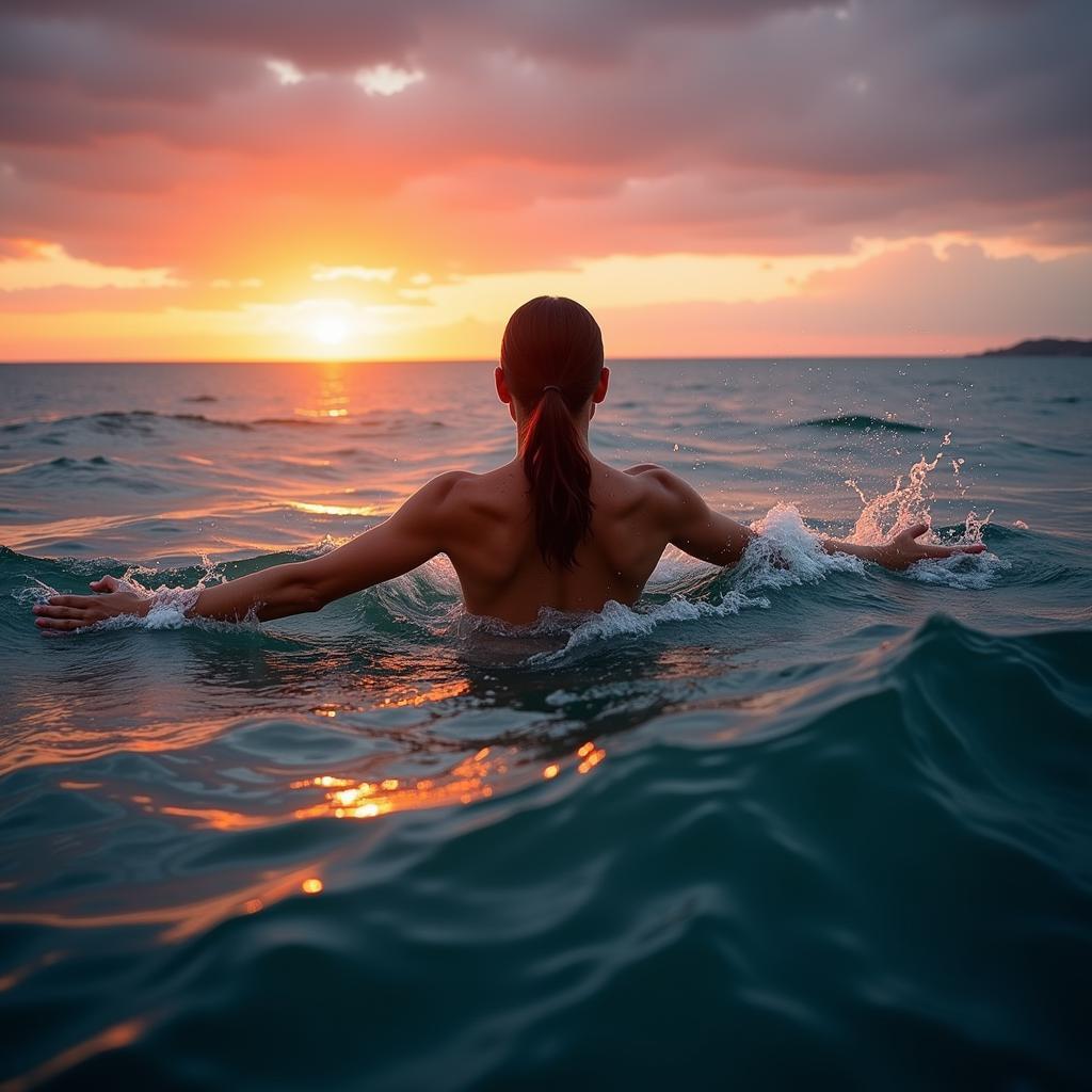 Woman swimming in the ocean