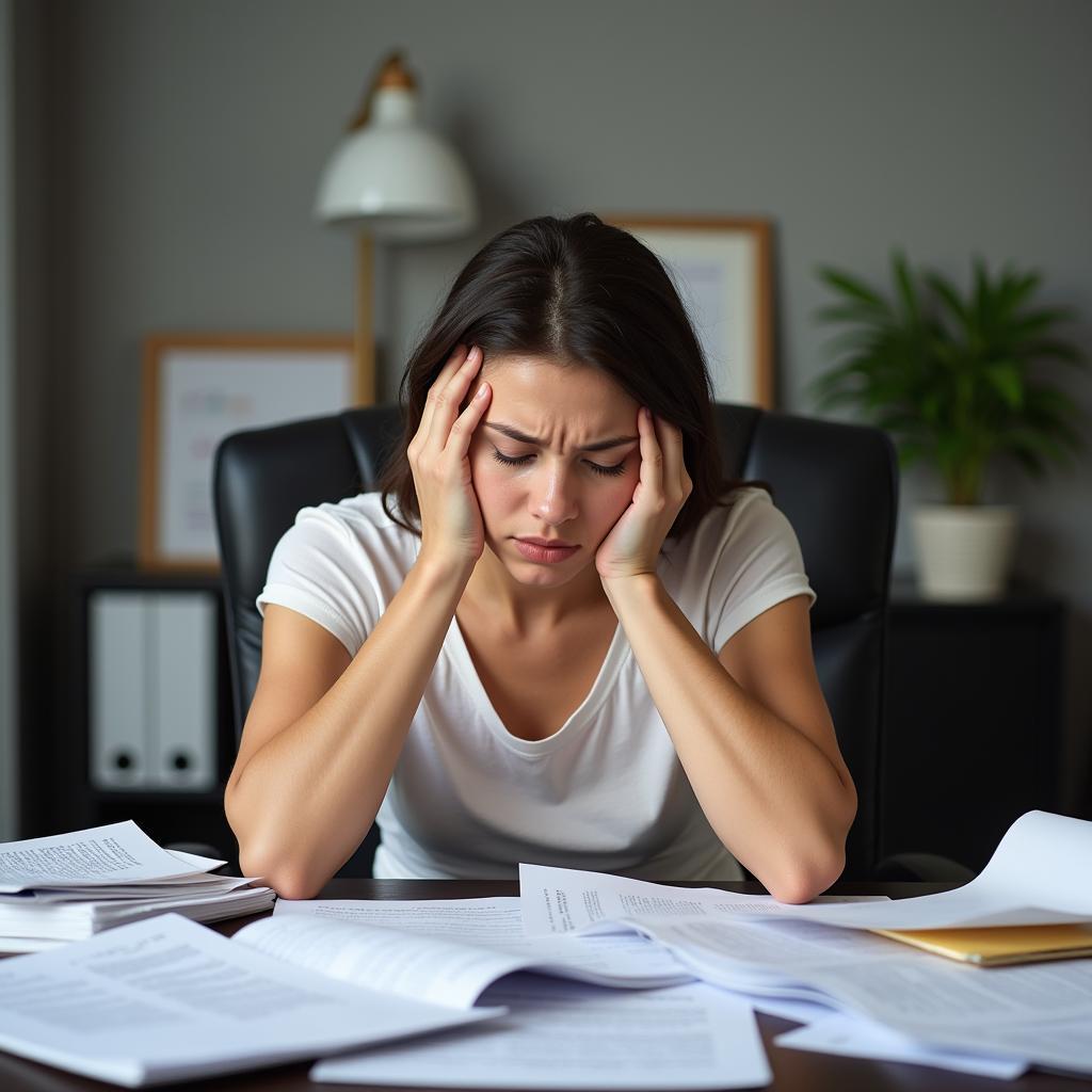 Woman feeling exhausted from office work