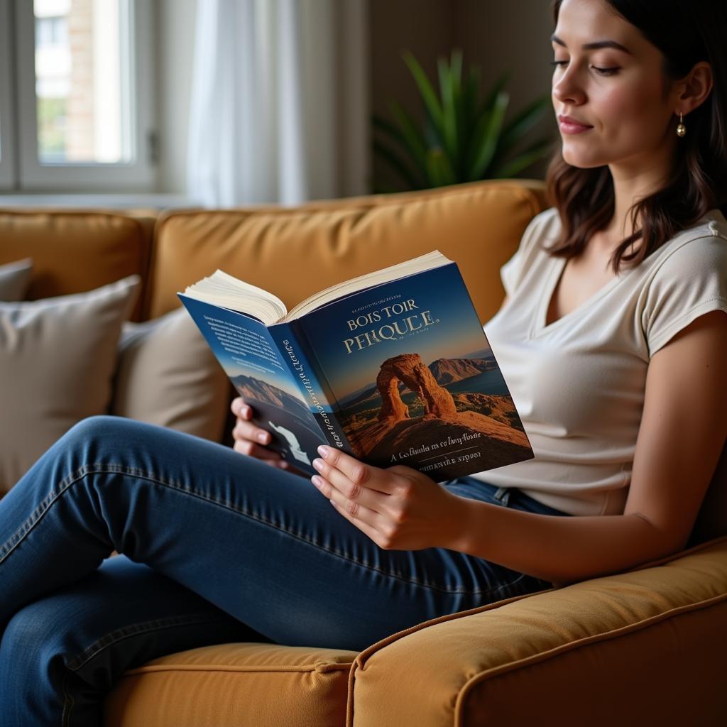 A person reading a book in English