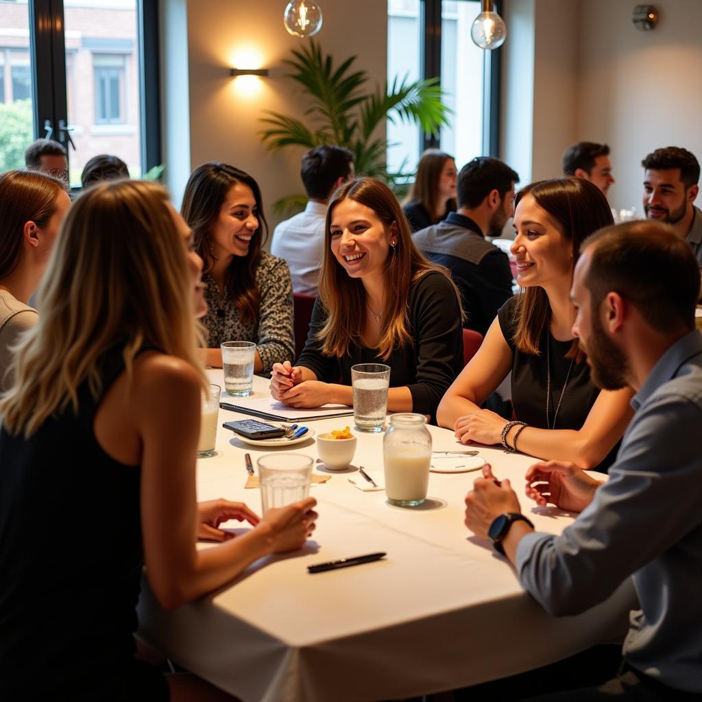 People connecting and making friends while using English