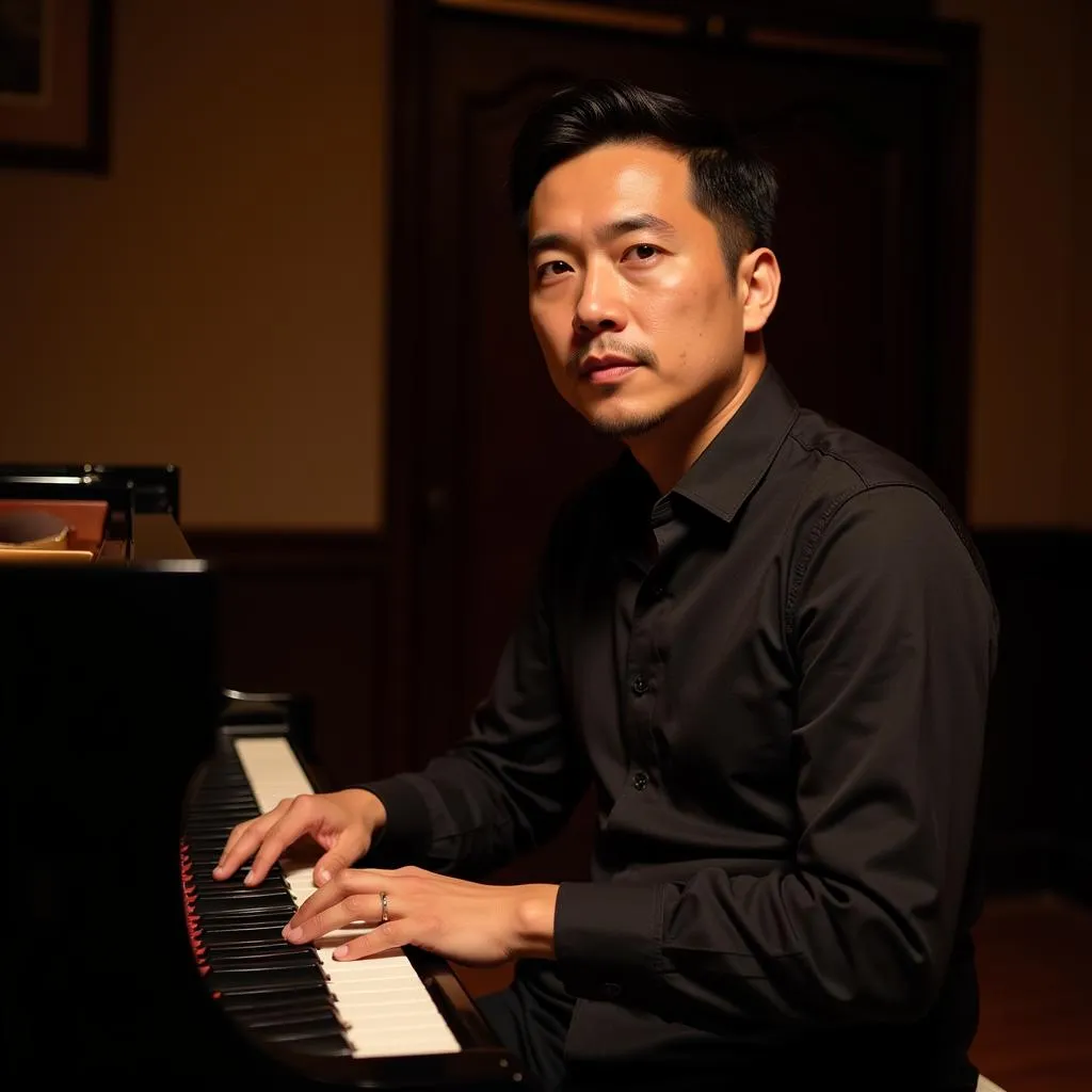 Nhạc Sĩ Phú Quang Ngồi Bên Đàn Piano