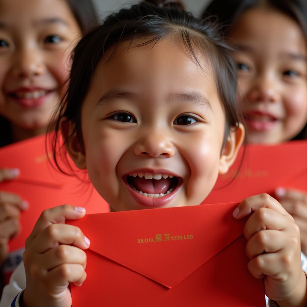 Children's joy receiving lì xì